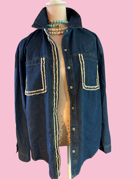 Camicia denim- Chanellina camicia 100% cotone con passamaneria Couture