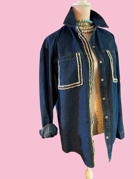Camicia denim- Chanellina camicia 100% cotone con passamaneria Couture
