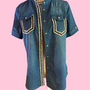 Camicia denim- Chanellina camicia 100% cotone manica corta con passamaneria Couture