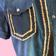 Camicia denim- Chanellina camicia 100% cotone manica corta con passamaneria Couture