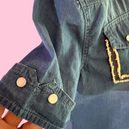 Camicia denim- Chanellina camicia 100% cotone manica corta con passamaneria Couture