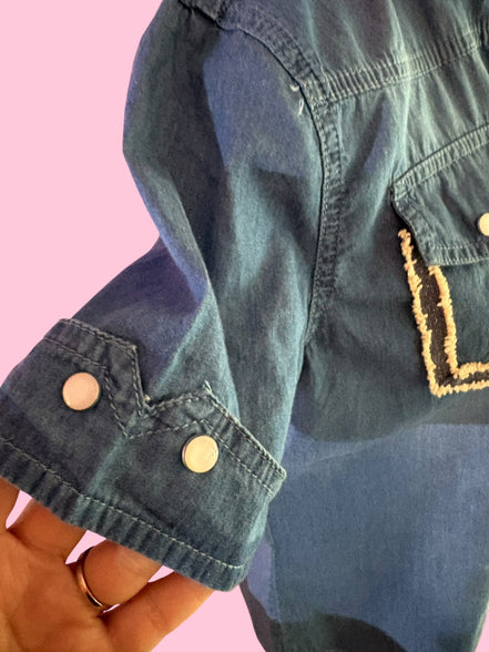 Camicia denim- Chanellina camicia 100% cotone manica corta con passamaneria Couture