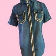 Camicia denim- Chanellina camicia 100% cotone manica corta con passamaneria Couture
