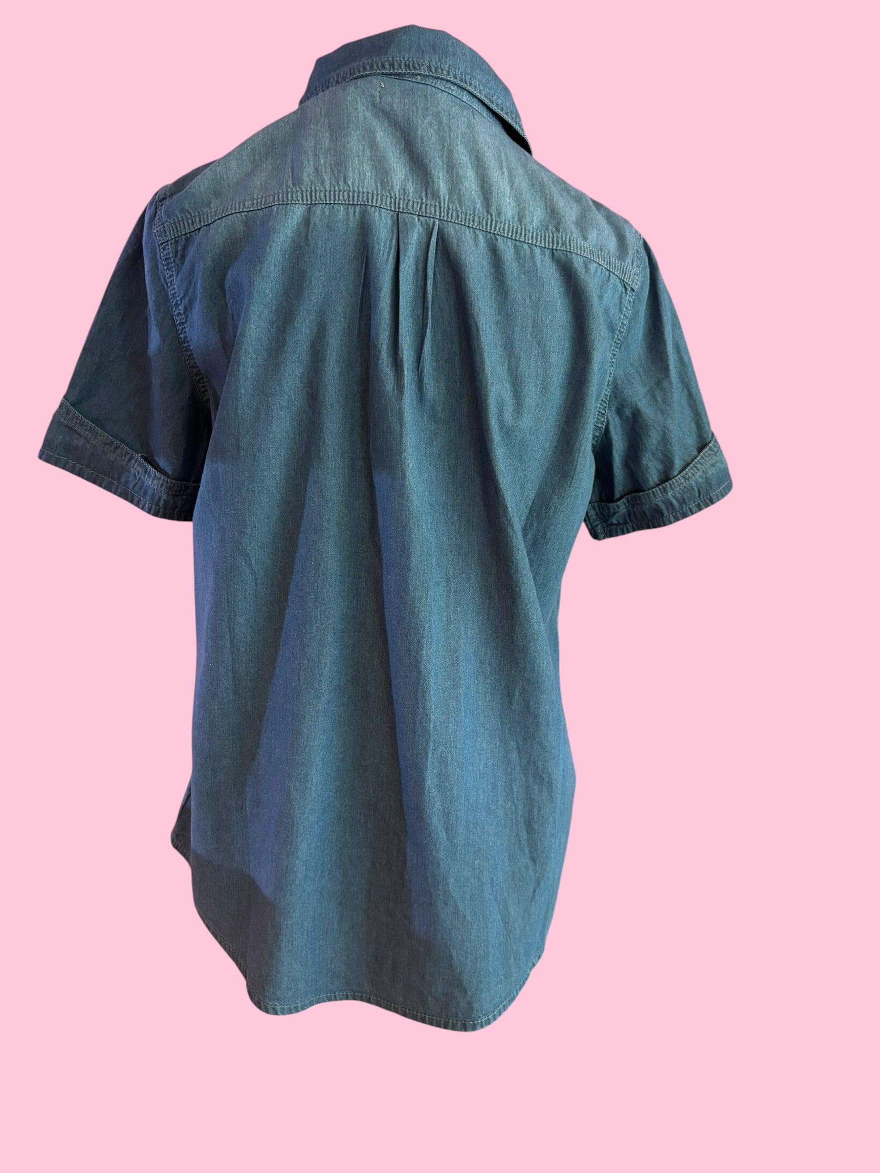 Camicia denim- Chanellina camicia 100% cotone manica corta con passamaneria Couture