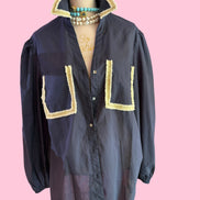 Camicia blu- Chanellina 100% voile di cotone con passamaneria Couture