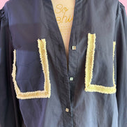 Camicia blu- Chanellina 100% voile di cotone con passamaneria Couture