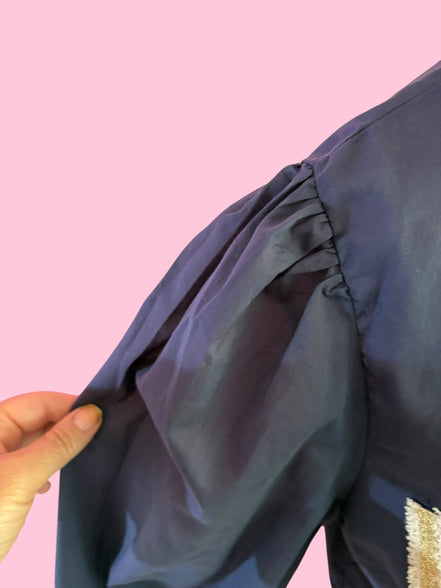 Camicia blu- Chanellina 100% voile di cotone con passamaneria Couture