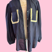 Camicia blu- Chanellina 100% voile di cotone con passamaneria Couture