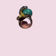 Anello Cobra - Vintage -  in argento 925 con turchese e zirconi (Archivio Bisù 2000s)