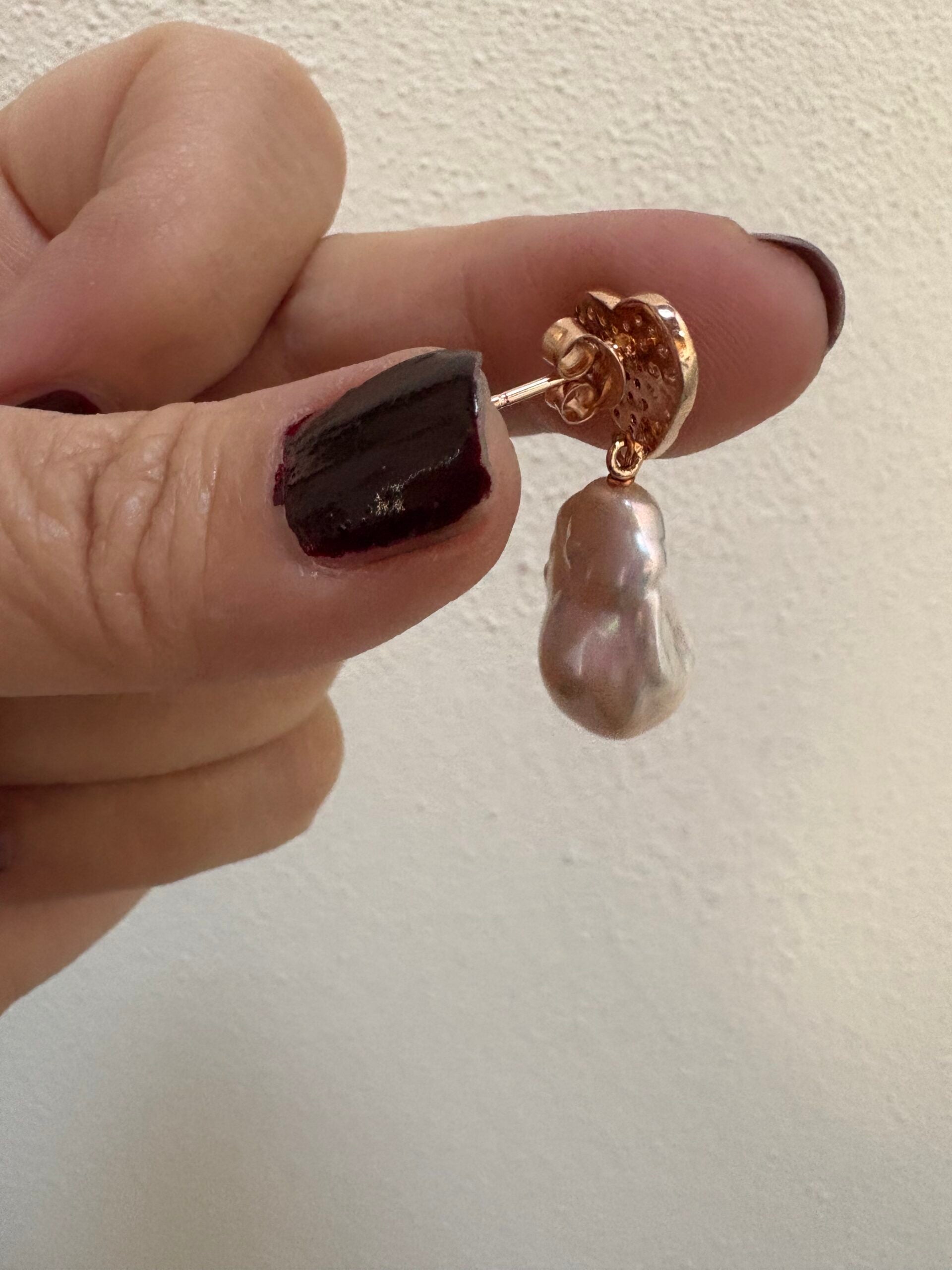 Orecchini con cuori argento 925  rosé e perle barocche