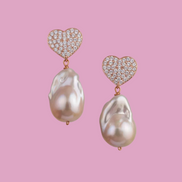 Orecchini con cuori argento 925  rosé e perle barocche