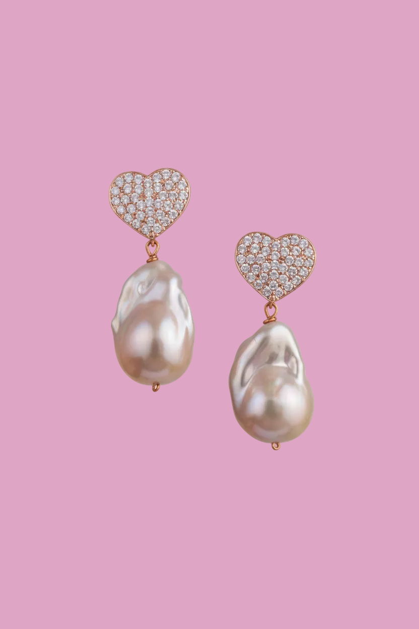 Orecchini con cuori argento 925  rosé e perle barocche