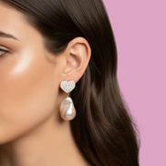 Orecchini con cuori argento 925  rosé e perle barocche