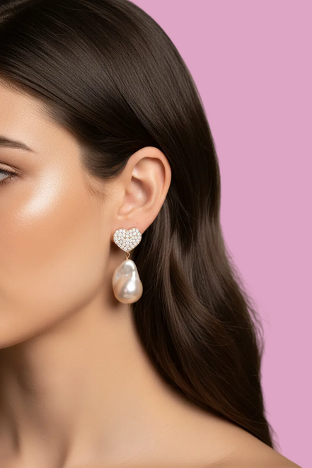 Orecchini con cuori argento 925  rosé e perle barocche