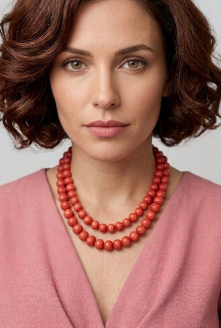 Collana MEDITERRANEA - barilotti corallo rosso lisci
