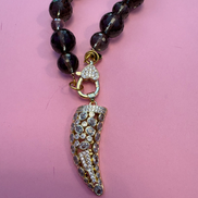 Collana TALISMANI - QUARZO FUME' - chiusura gioiello - cm 60- charm  Corno