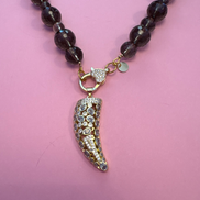 Collana TALISMANI - QUARZO FUME' - chiusura gioiello - cm 60- charm  Corno