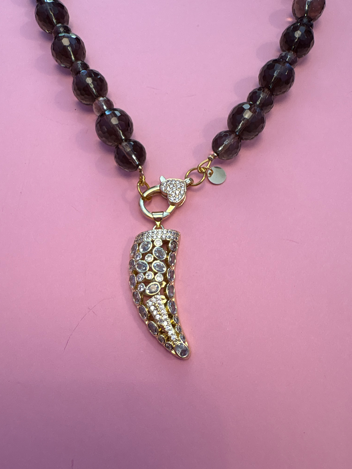 Collana TALISMANI - QUARZO FUME' - chiusura gioiello - cm 60- charm  Corno