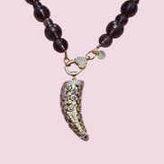 Collana TALISMANI - QUARZO FUME' - chiusura gioiello - cm 60- charm  Corno