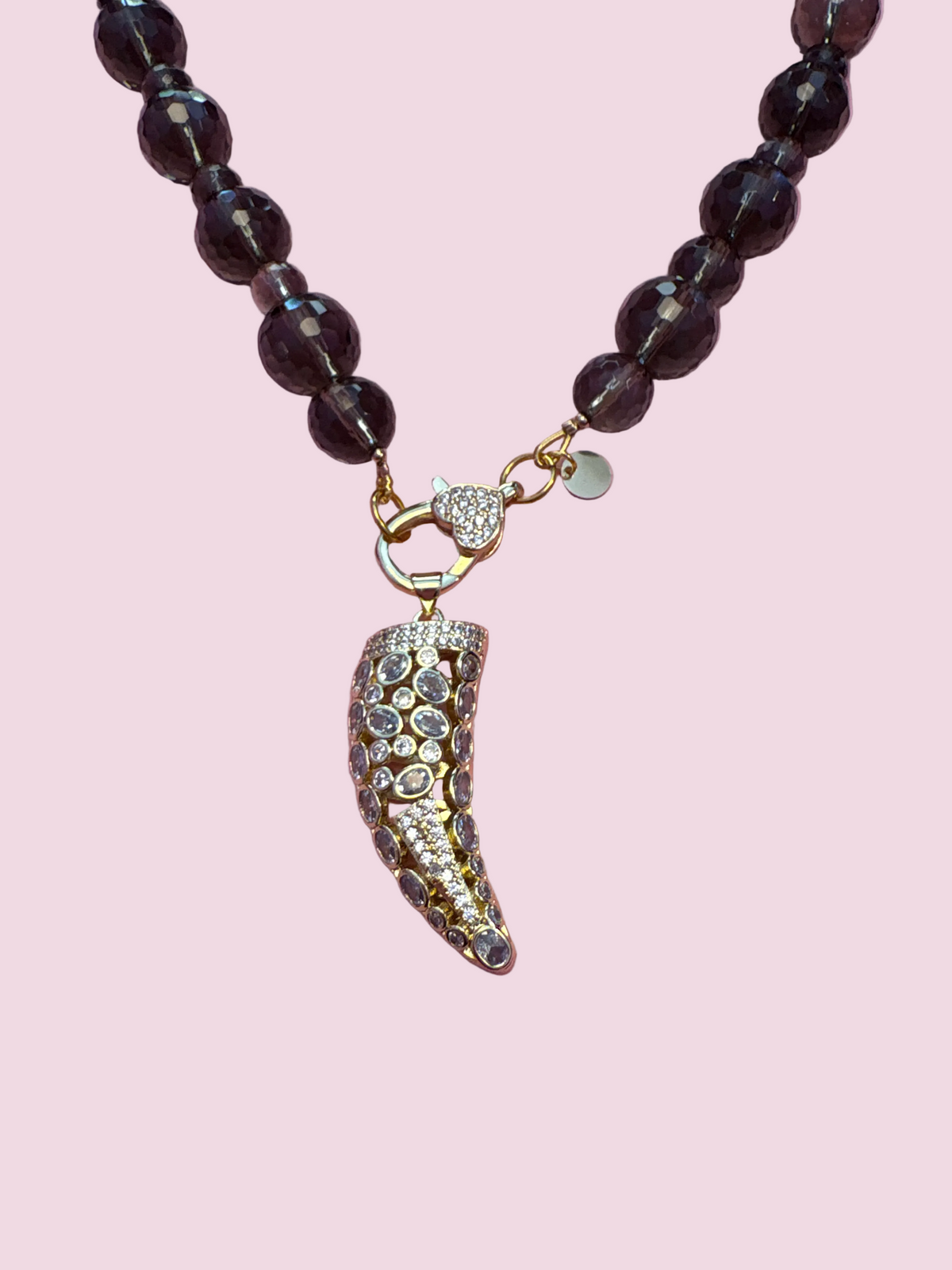 Collana TALISMANI - QUARZO FUME' - chiusura gioiello - cm 60- charm  Corno