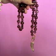 Collana TALISMANI - QUARZO FUME' - chiusura gioiello - cm 60- charm  Corno