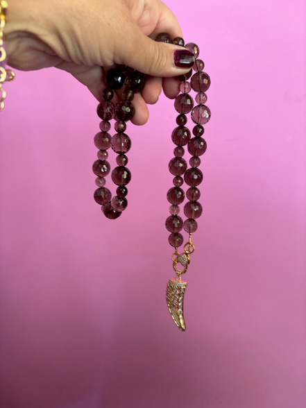 Collana TALISMANI - QUARZO FUME' - chiusura gioiello - cm 60- charm  Corno