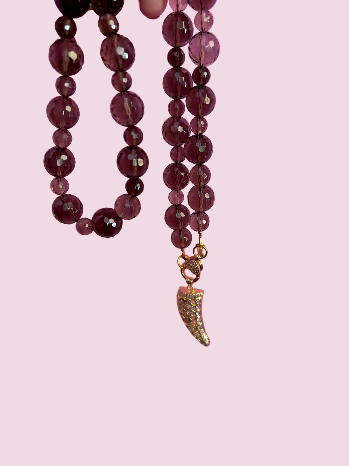 Collana TALISMANI - QUARZO FUME' - chiusura gioiello - cm 60- charm  Corno