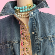 Camicia denim- Flower camicia 100% cotone manica corta con passamaneria Couture