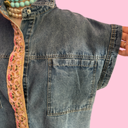Camicia denim- Flower camicia 100% cotone manica corta con passamaneria Couture