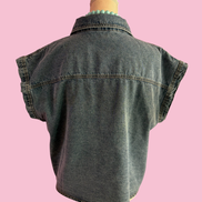 Camicia denim- Flower camicia 100% cotone manica corta con passamaneria Couture
