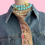 Camicia denim- Flower camicia 100% cotone manica corta con passamaneria Couture