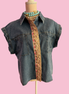 Camicia denim- Flower camicia 100% cotone manica corta con passamaneria Couture