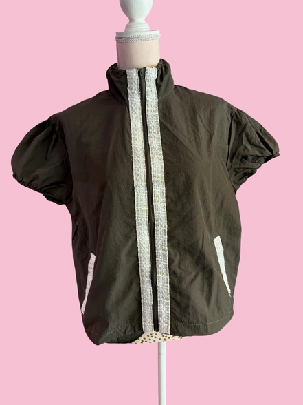 Chanellina jacket - giacchina camicia verde antivento con passamaneria