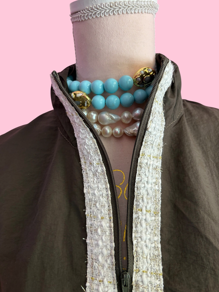 Chanellina jacket - giacchina camicia verde antivento con passamaneria