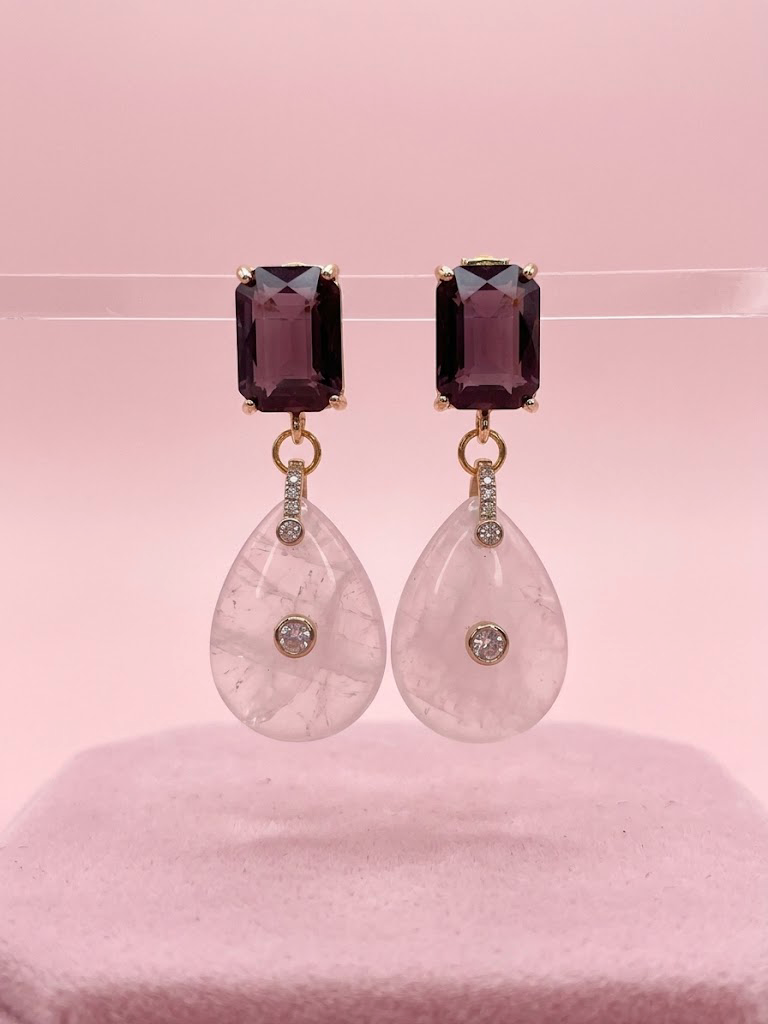 Earrings - JAIPUR amethyst drop with black crystals