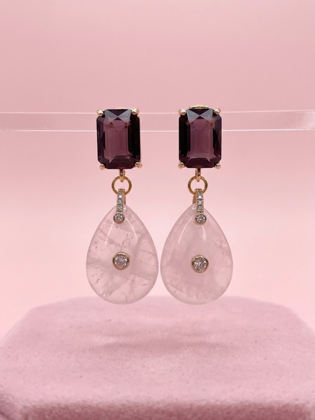 Earrings - JAIPUR amethyst drop with black crystals