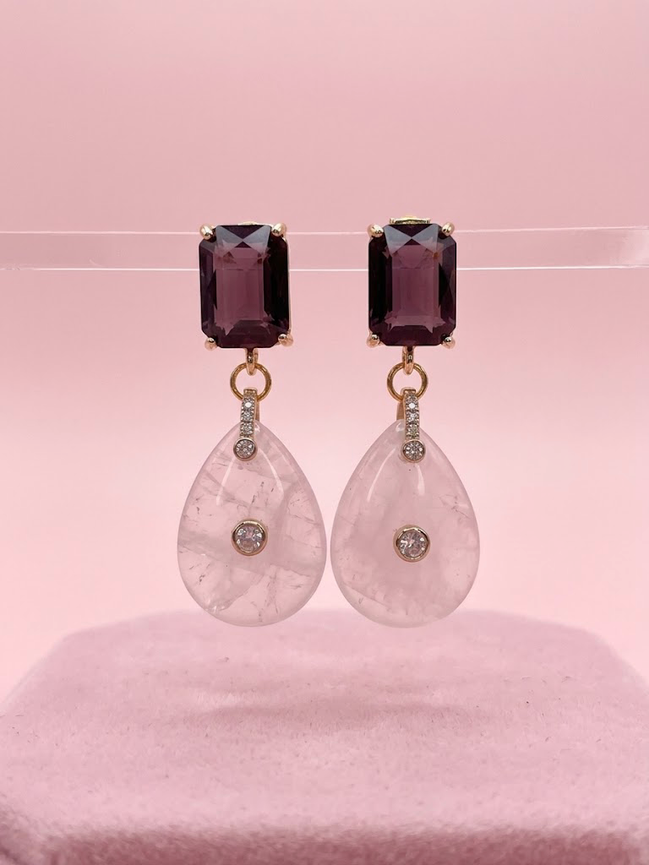 Earrings - JAIPUR amethyst drop with black crystals