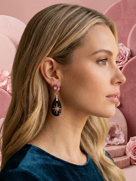 Ohrringe - Jaipur Rosa Achat mit Nordstern und blauen Kristallen