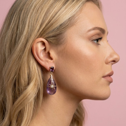 Ohrringe - Jaipur Rosa Achat mit Nordstern und blauen Kristallen