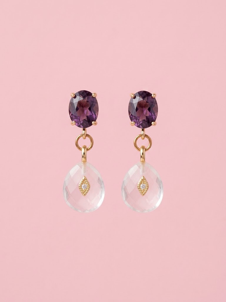 Earrings - JAIPUR drop onyx with green crystals