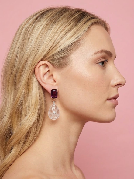 Earrings - JAIPUR amethyst drop with black crystals