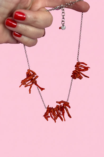 Collezione Mediterranea - Collana argento 925 rodio con rametti corallo rosso naturale