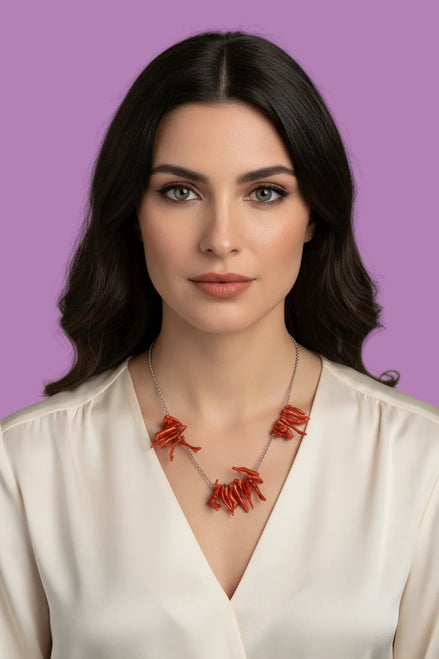 Collezione Mediterranea - Collana argento 925 rodio con rametti corallo rosso naturale