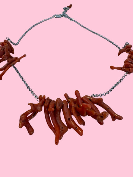 Collezione Mediterranea - Collana argento 925 rodio con rametti corallo rosso naturale
