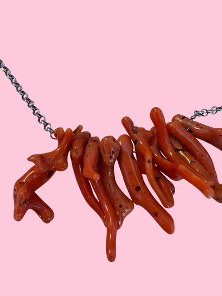 Collezione Mediterranea - Collana argento 925 rodio con rametti corallo rosso naturale