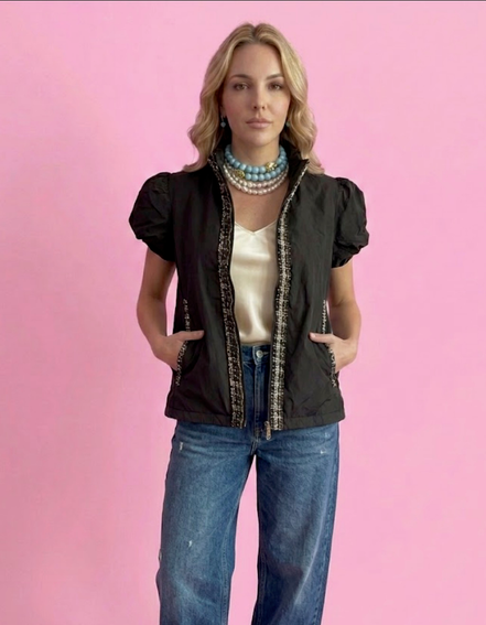 Chanellina jacket - giacchina camicia nera antivento con passamaneria