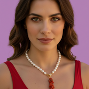 Collezione Mediterranea - Collana perle coltivate con charm corallo rosso naturale
