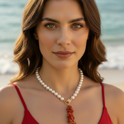 Collezione Mediterranea - Collana perle coltivate con charm corallo rosso naturale