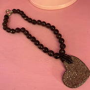 Collana di topazio fumè pendente cuore con pave di zirconi