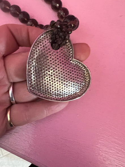 Collana di topazio fumè pendente cuore con pave di zirconi